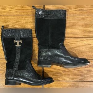 EUC Tory Burch Corey Mid Calf Black Boots, size 9, flat